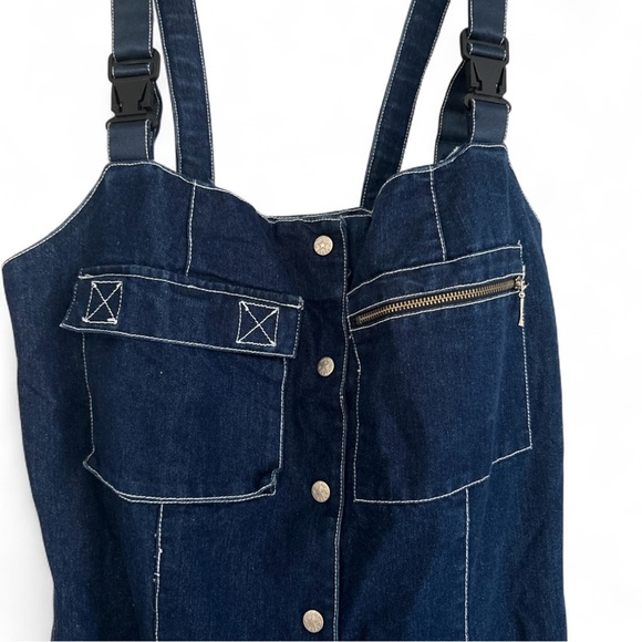 Tommy Jeans Denim Overall Dress Women’s M Button Front Midi Y2K Preppy Pockets - Picture 4 of 7